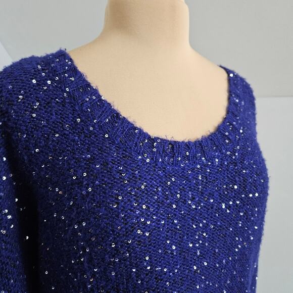 Allen B by Allen Schwartz Sweater Sequin Drop Shoulder Blue High Low XL Bling - Picture 8 of 14